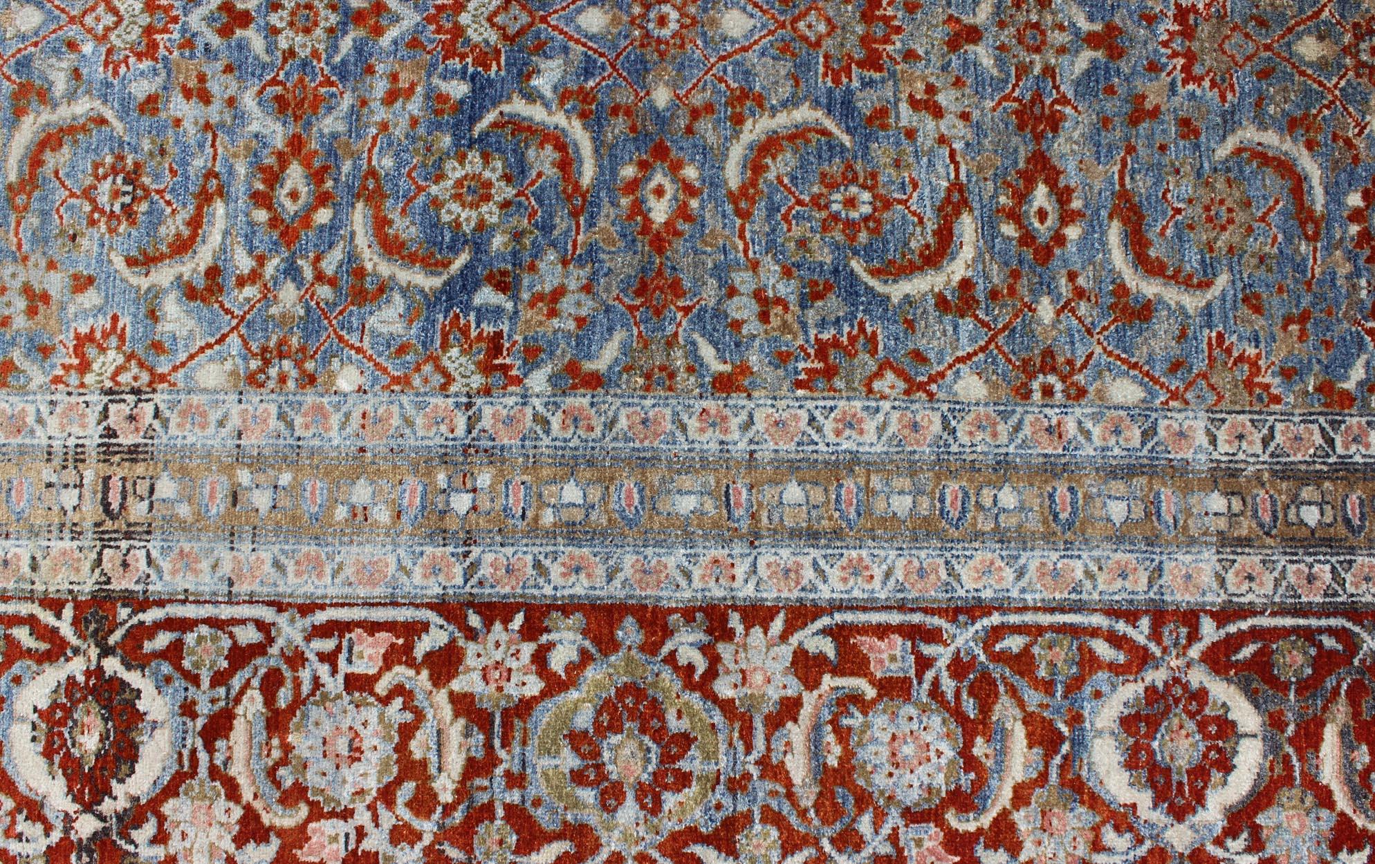 Light Blue and Red Antique Tabriz Rug  with All Over Herati Design For Sale 1
