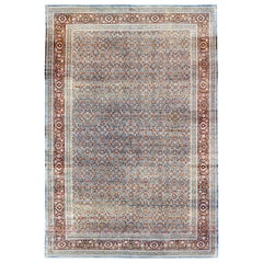 Light Blue and Red Antique Tabriz Rug  with All Over Herati Design