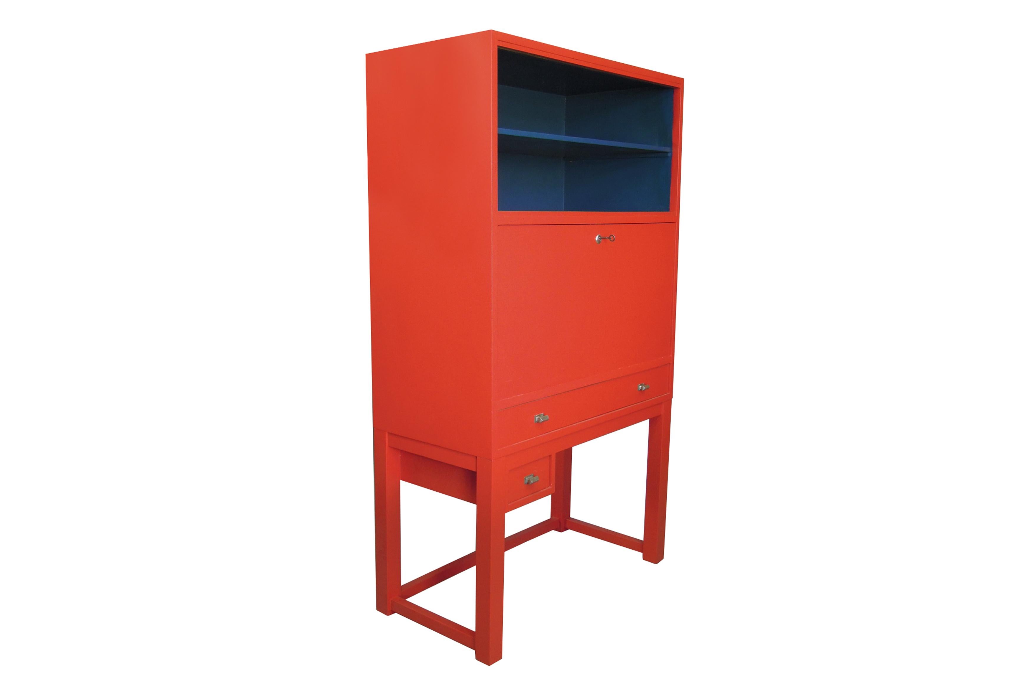 International Style Red and Blue Cabinet For Sale