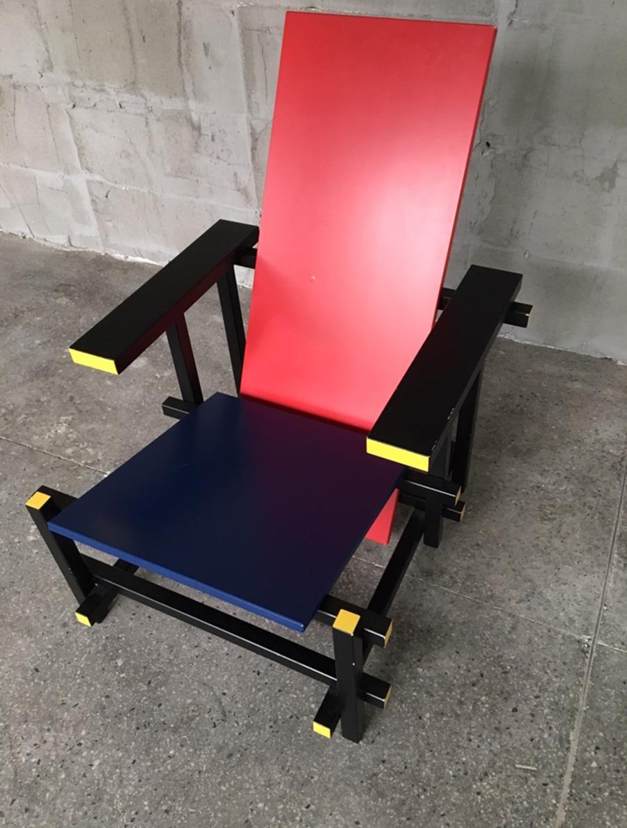 De Stijl Red and Blue Chair by Gerrit Rietveld For Sale