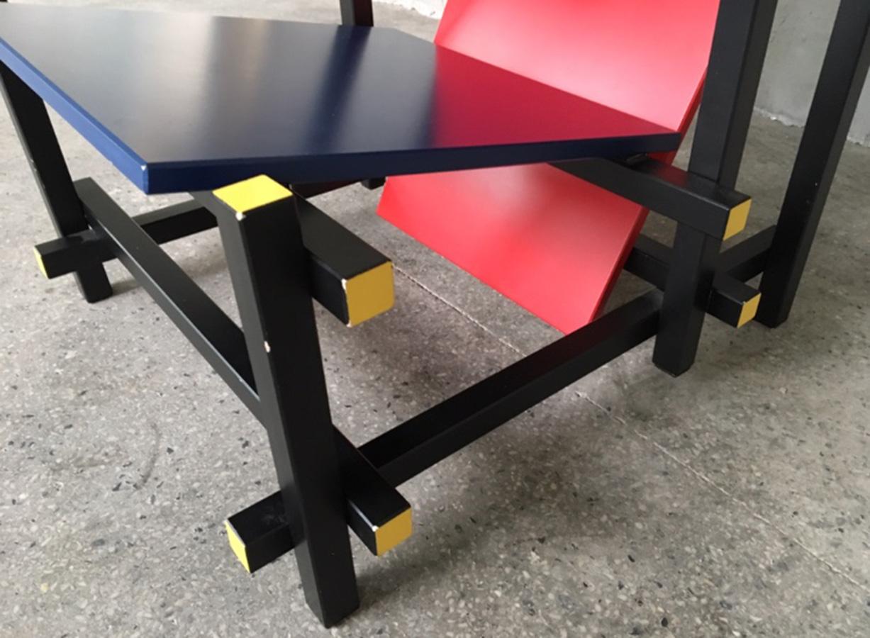 Plywood Red and Blue Chair by Gerrit Rietveld For Sale