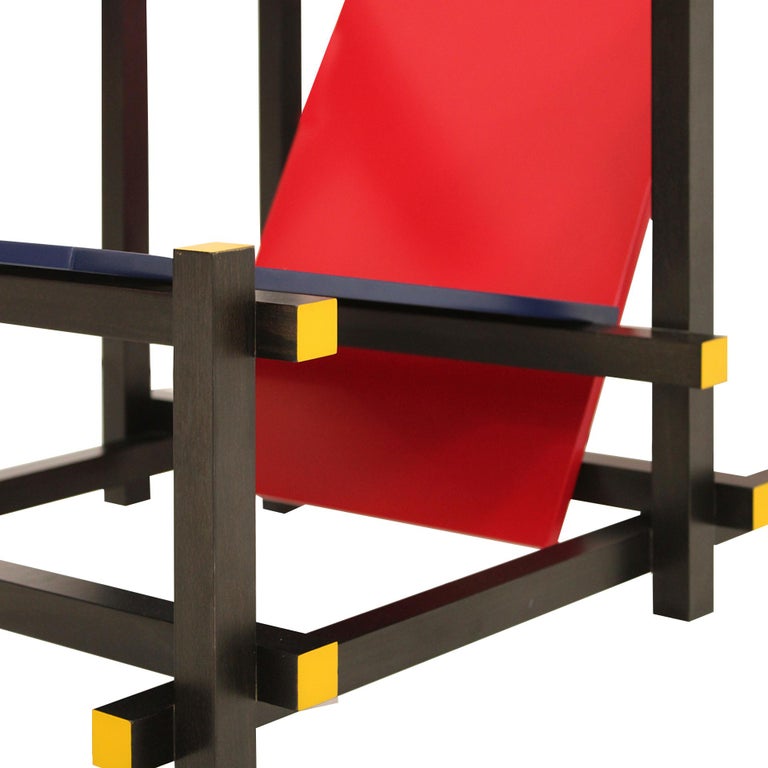 Beech Red and Blue Chair Designed by Gerrit T. Rietveld for Cassina For Sale