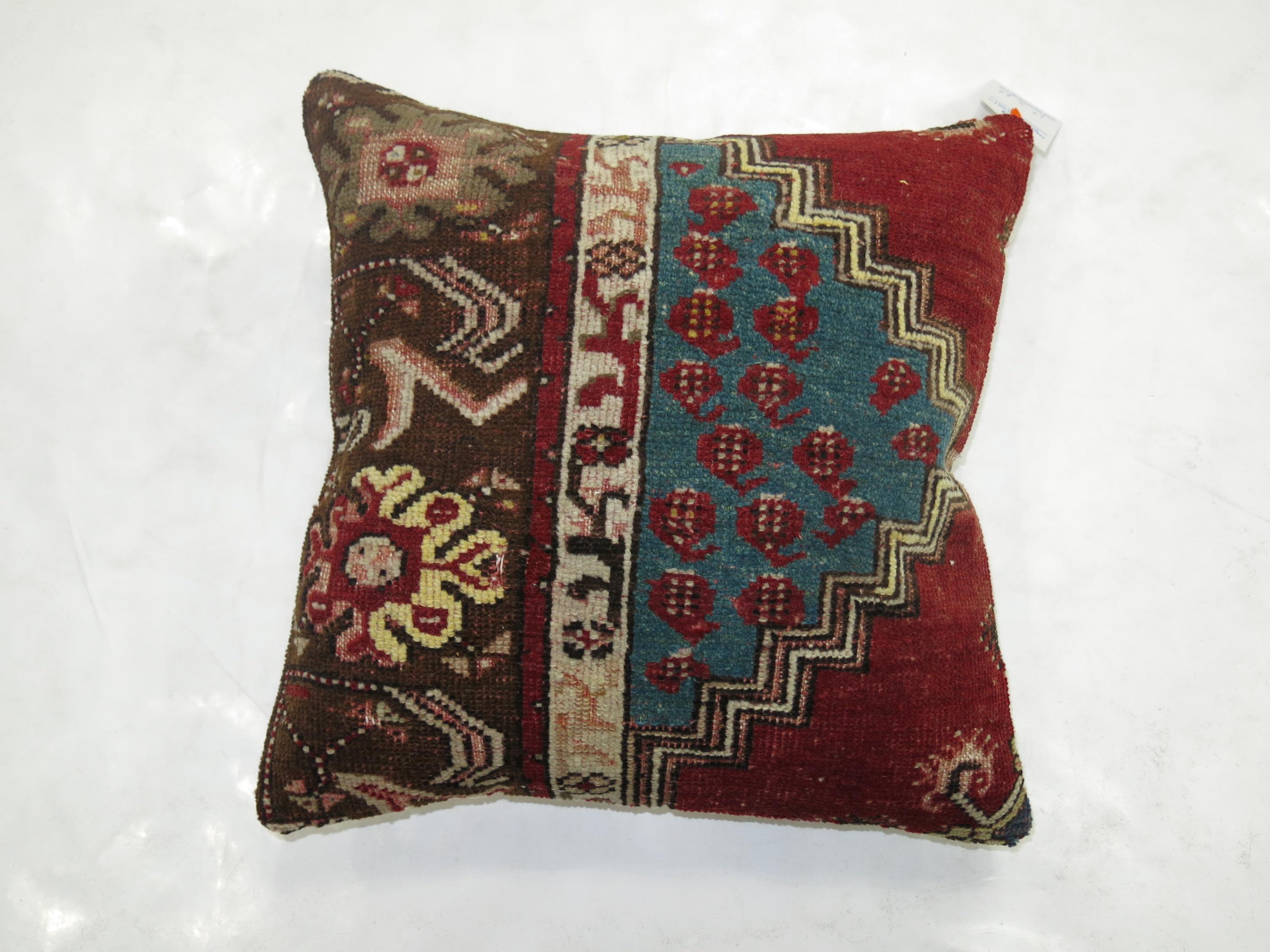 Adirondack Red and Blue Christmas Color Turkish Rug Pillow For Sale