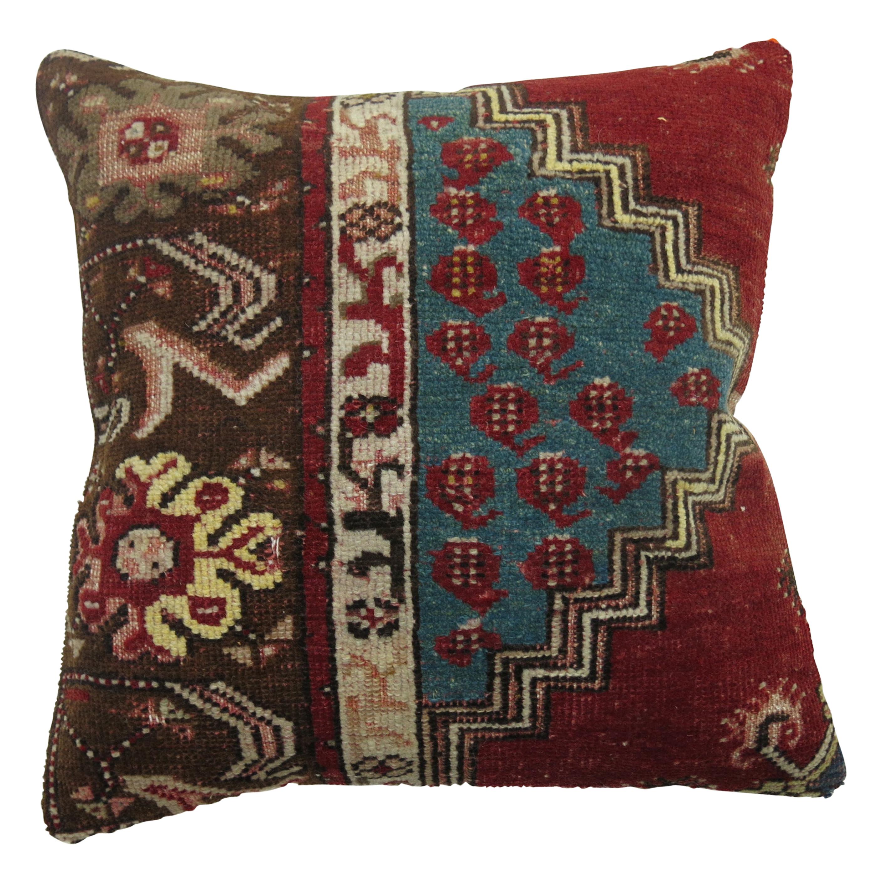 Red and Blue Christmas Color Turkish Rug Pillow For Sale