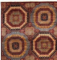 Red and Blue Contemporary Handmade Wool Turkish Oushak Rug