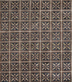 Red and Blue Contemporary Handmade Wool Turkish Oushak Rug