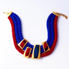 Red and Blue "Directives" Modernist Rope Collar Necklace By Monet, 1980s
