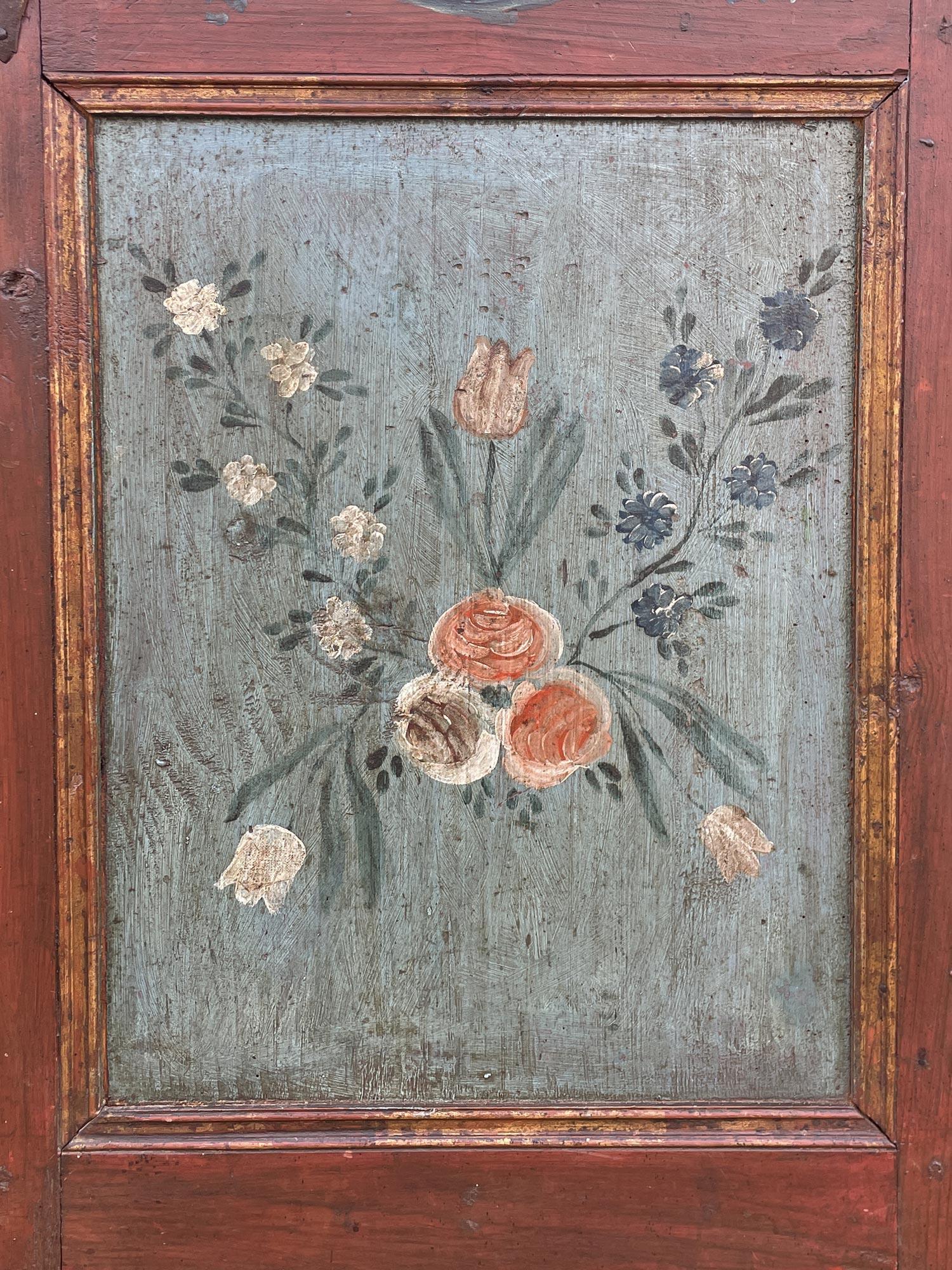 Red and Blue FLoral Painted Cupboard - 1793 in vendita 4