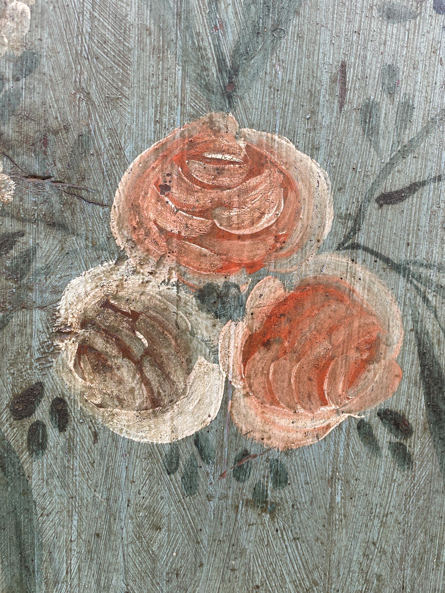 Red and Blue FLoral Painted Cupboard - 1793 in vendita 9