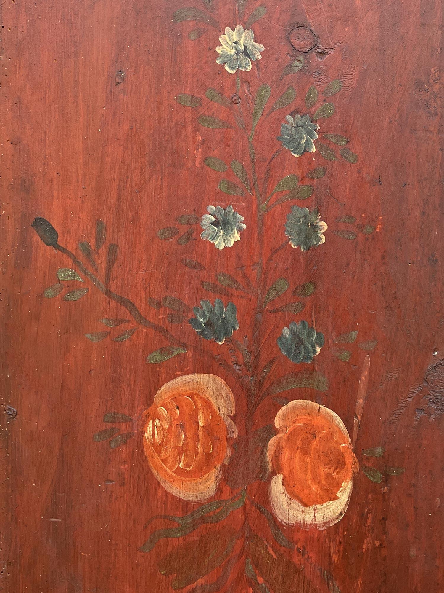 Red and Blue FLoral Painted Cupboard - 1793 in vendita 10