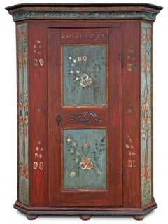 Rot und blau floral bemalter Schrank - 1793
