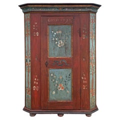 Red and Blue FLoral Painted Cupboard - 1793