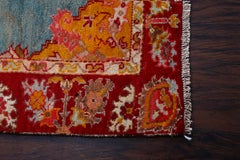 Red and Blue Handmade Wool Turkish Old Anatolian Konya Distressed Rug