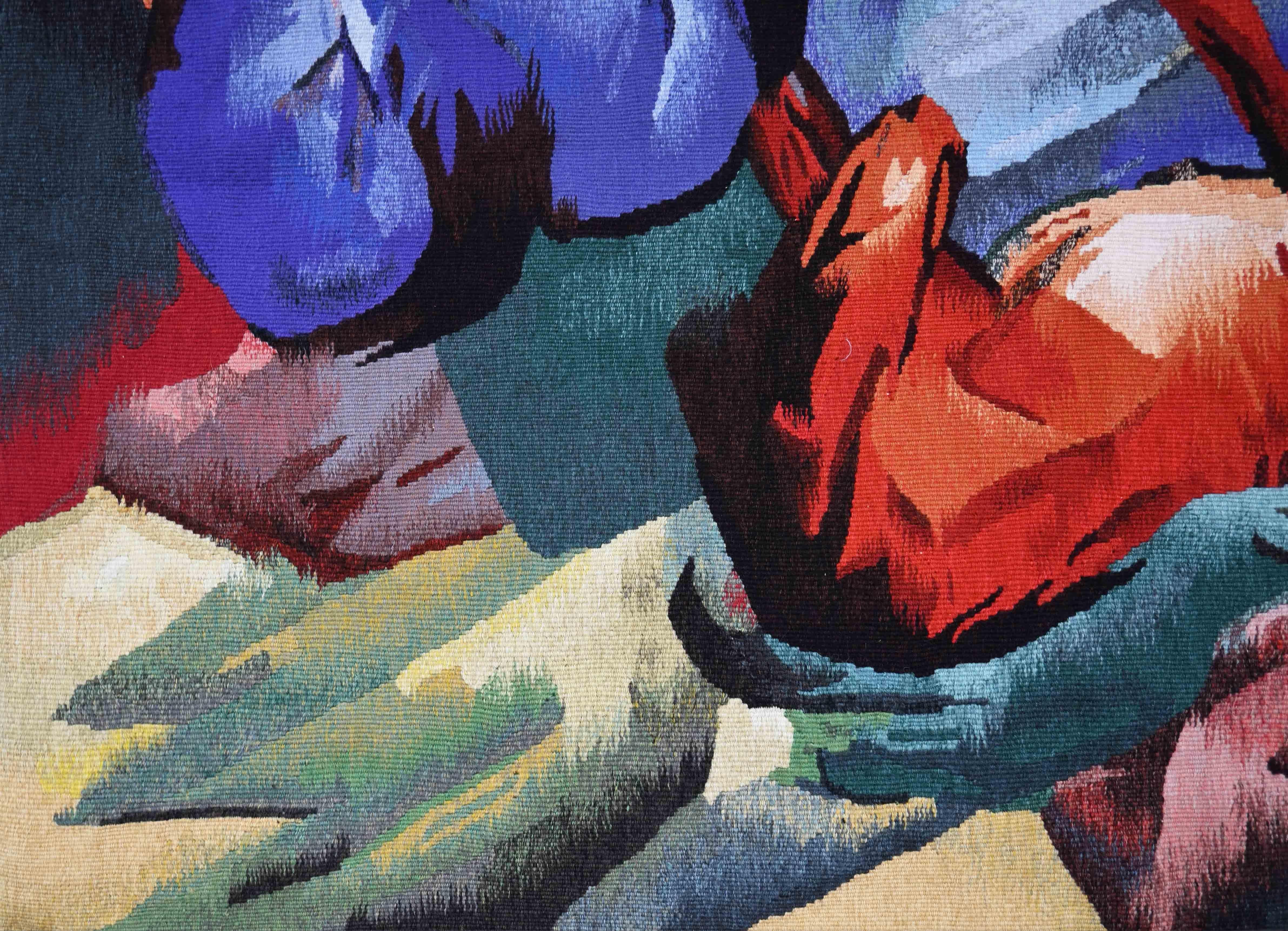 Rotes und blaues Pferd, Franz Marc - Französischer Aubusson-Teppich -152lxh112 - Nr. 1486 (20. Jahrhundert) im Angebot