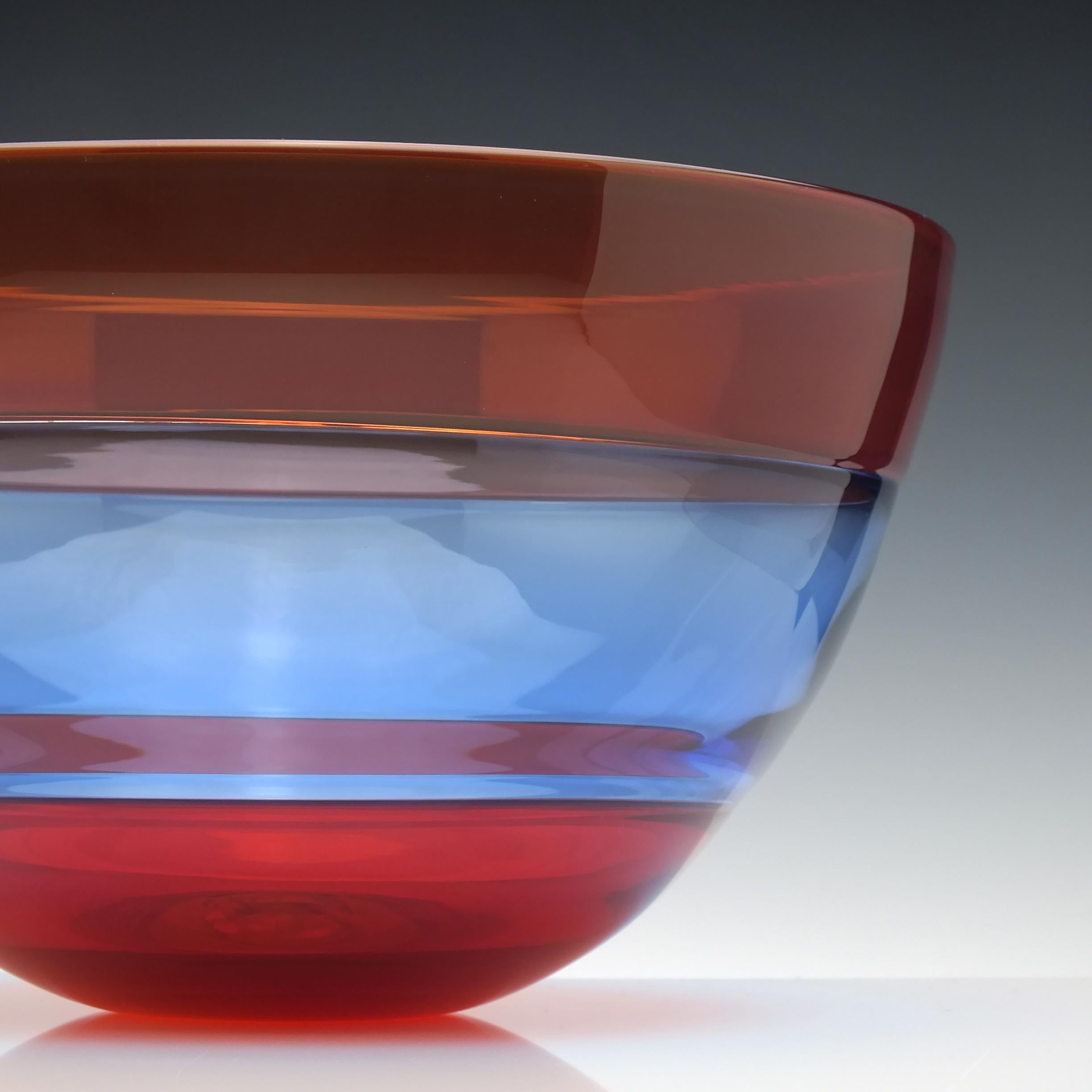 Modern Red and Blue Mike Hunter Triple Incalmo Glass Bowl For Sale