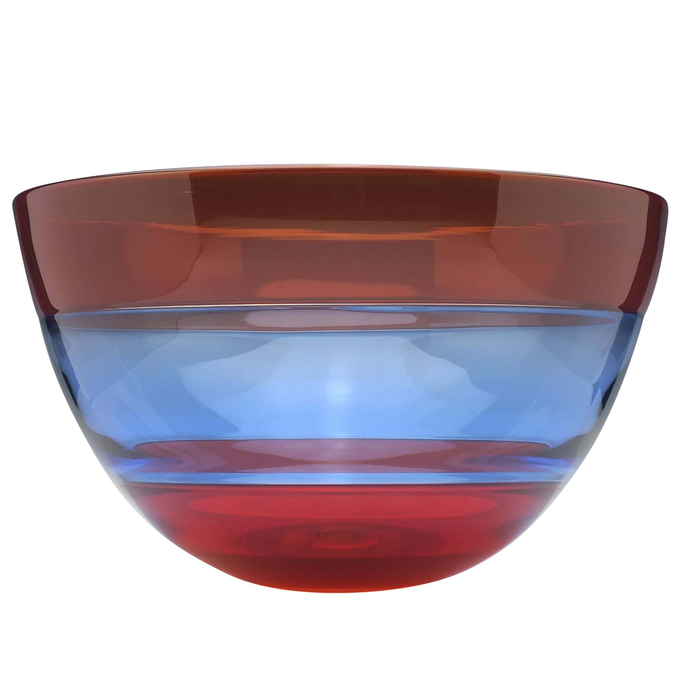 Red and Blue Mike Hunter Triple Incalmo Glass Bowl For Sale