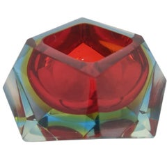 Cendrier rouge et bleu de Murano des années 60