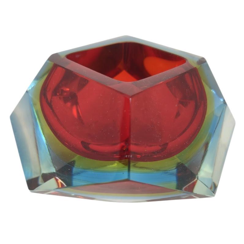 Cenicero de Murano rojo y azul de los años 60 Moderno de mediados de siglo en venta