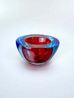 Red and blue Sommerso ashtray by Seguso, Murano glass, Italy, 1970