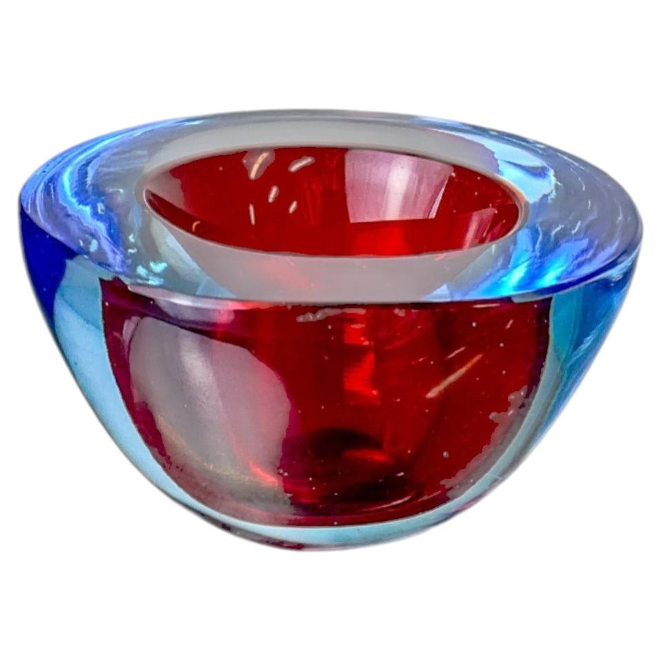 Red and blue Sommerso ashtray by Seguso, Murano glass, Italy, 1970