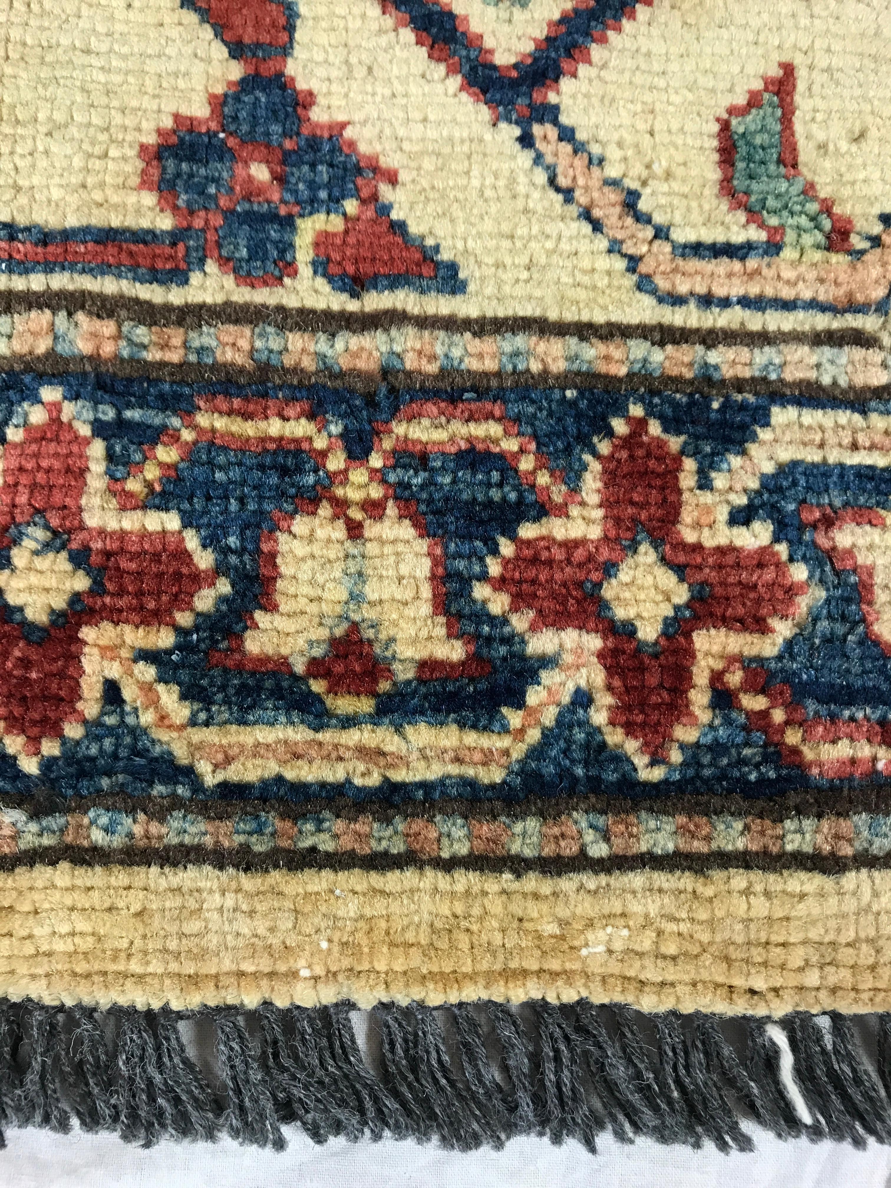 Hand-Knotted Red and Blue Traditional Wool Area Rug For Sale
