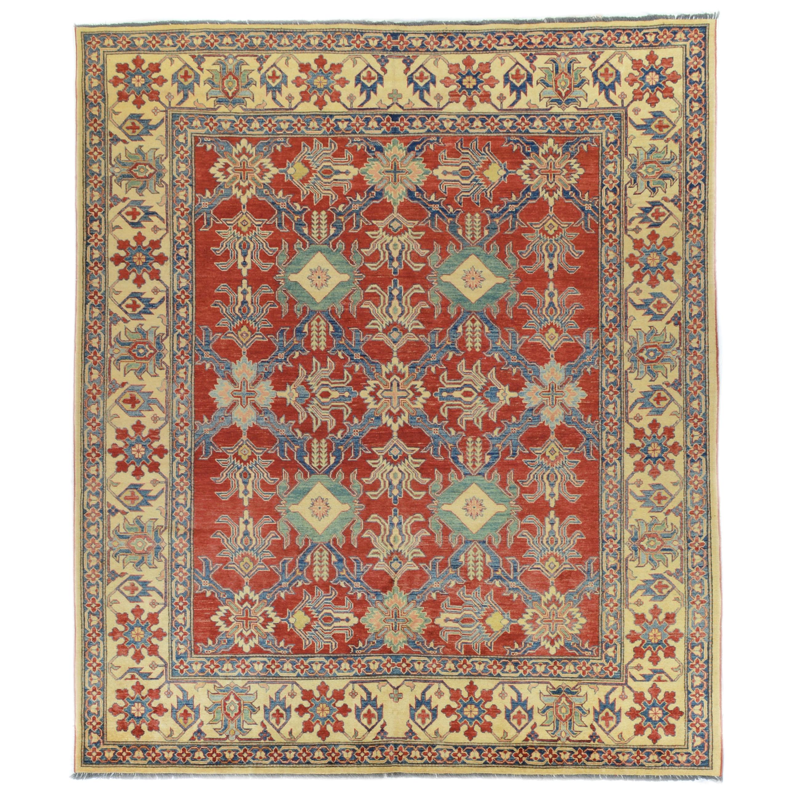Red and Blue Traditional Wool Area Rug For Sale