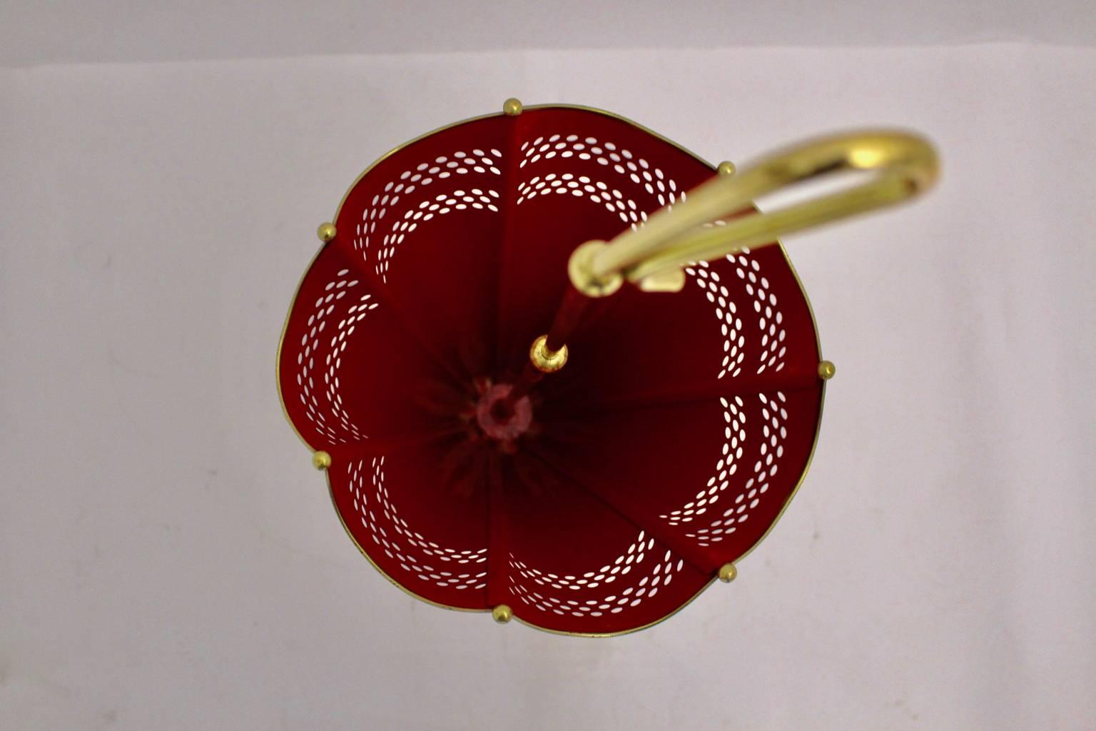 Red and Brass Mid-Century Modern Umbrella Stand, 1950s, Italy 1