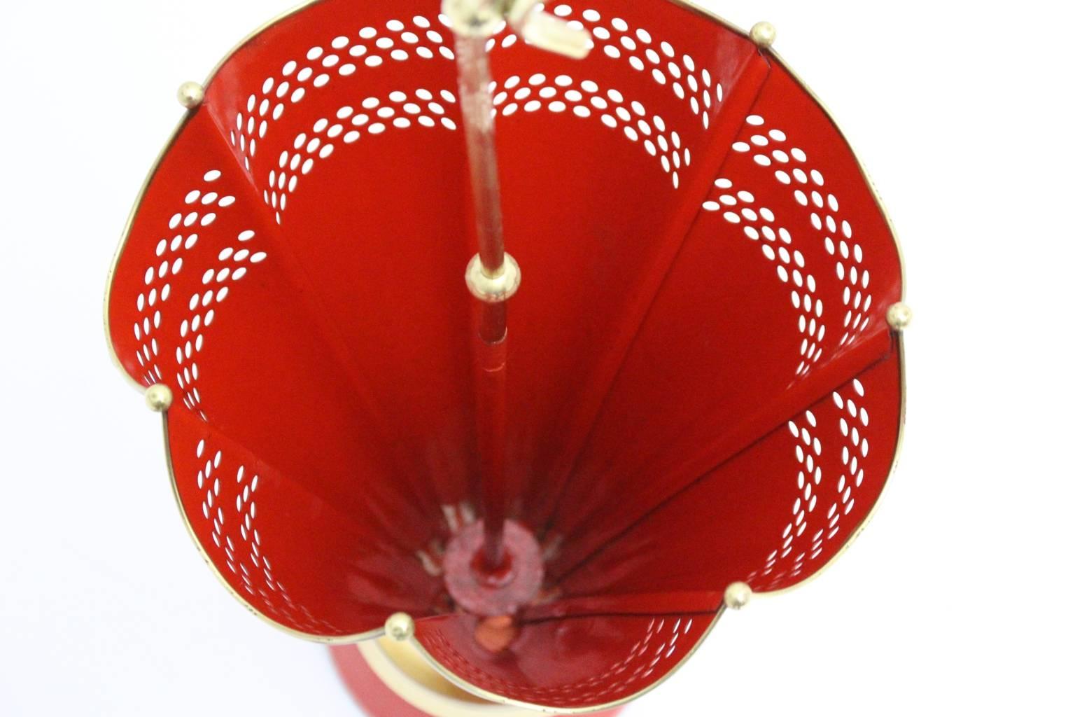 Red and Brass Mid-Century Modern Umbrella Stand, 1950s, Italy 2