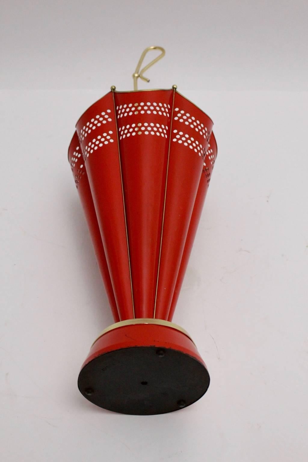 Red and Brass Mid-Century Modern Umbrella Stand, 1950s, Italy 3