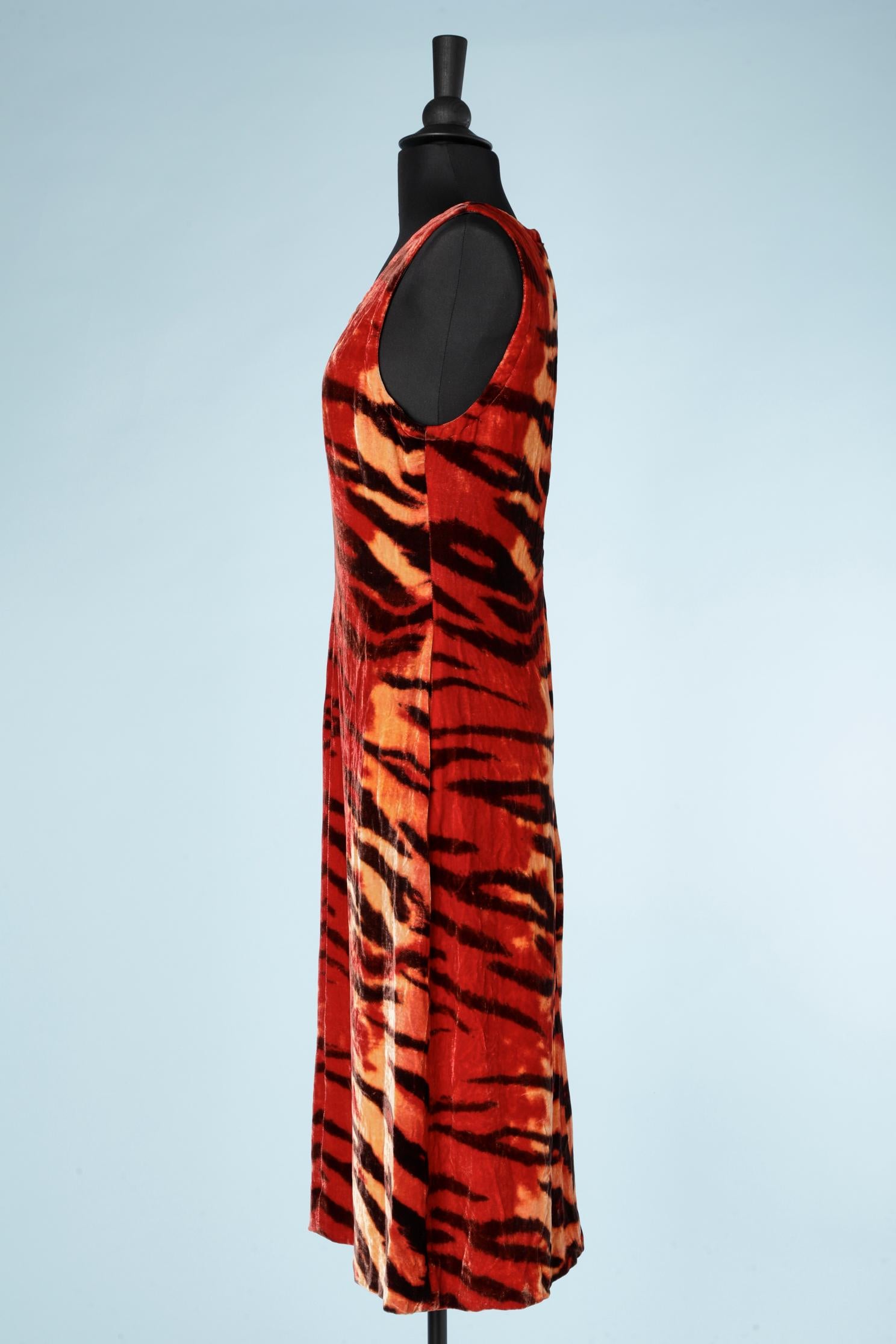 Women's Red and brown silk velvet animal printed evening dress YSL Rive Gauche 