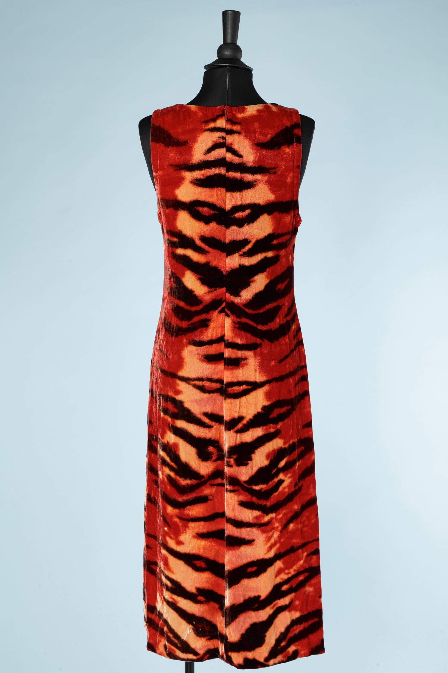 Red and brown silk velvet animal printed evening dress YSL Rive Gauche  1