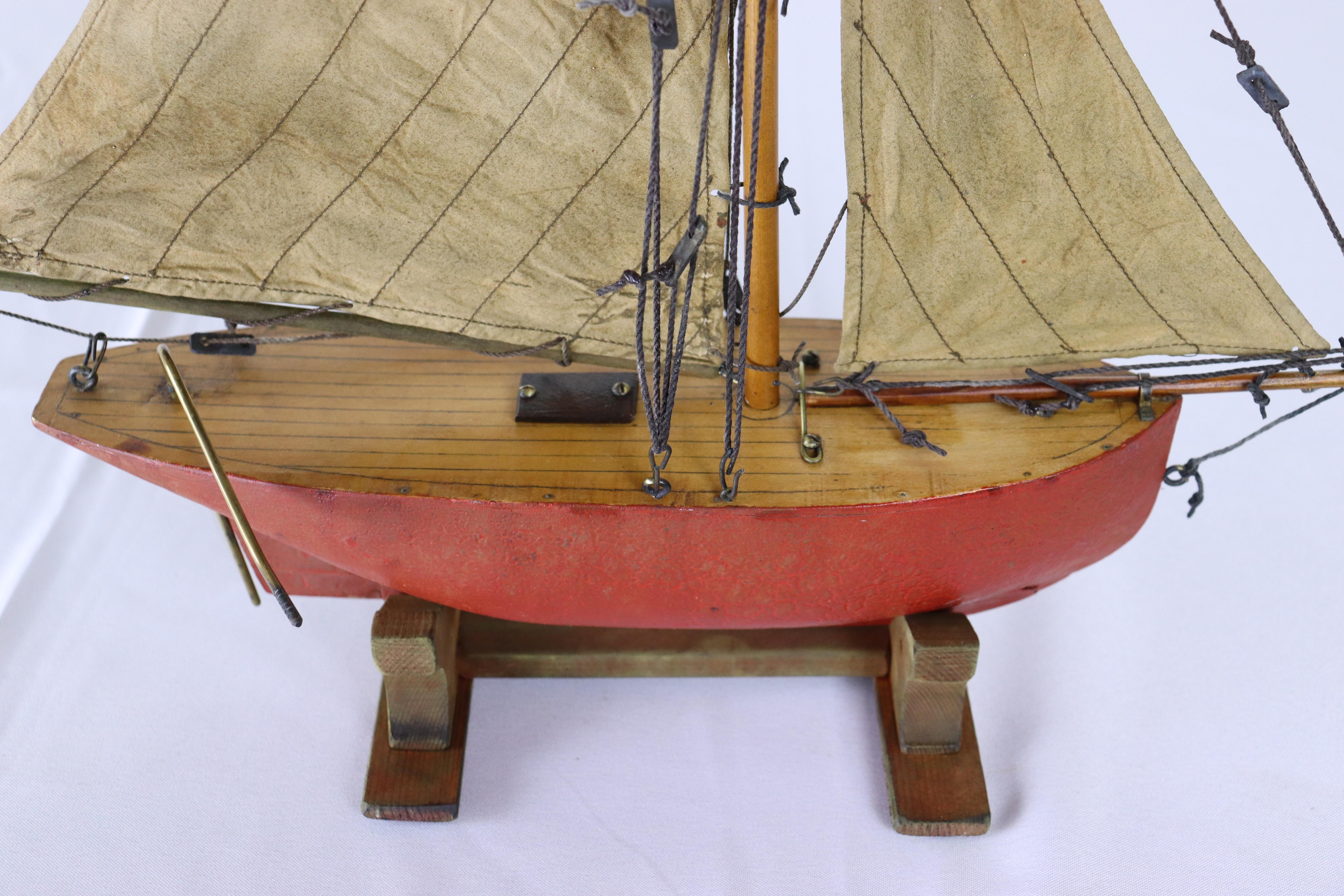 Mid-20th Century Red and Brown Vintage English Pond Yacht For Sale