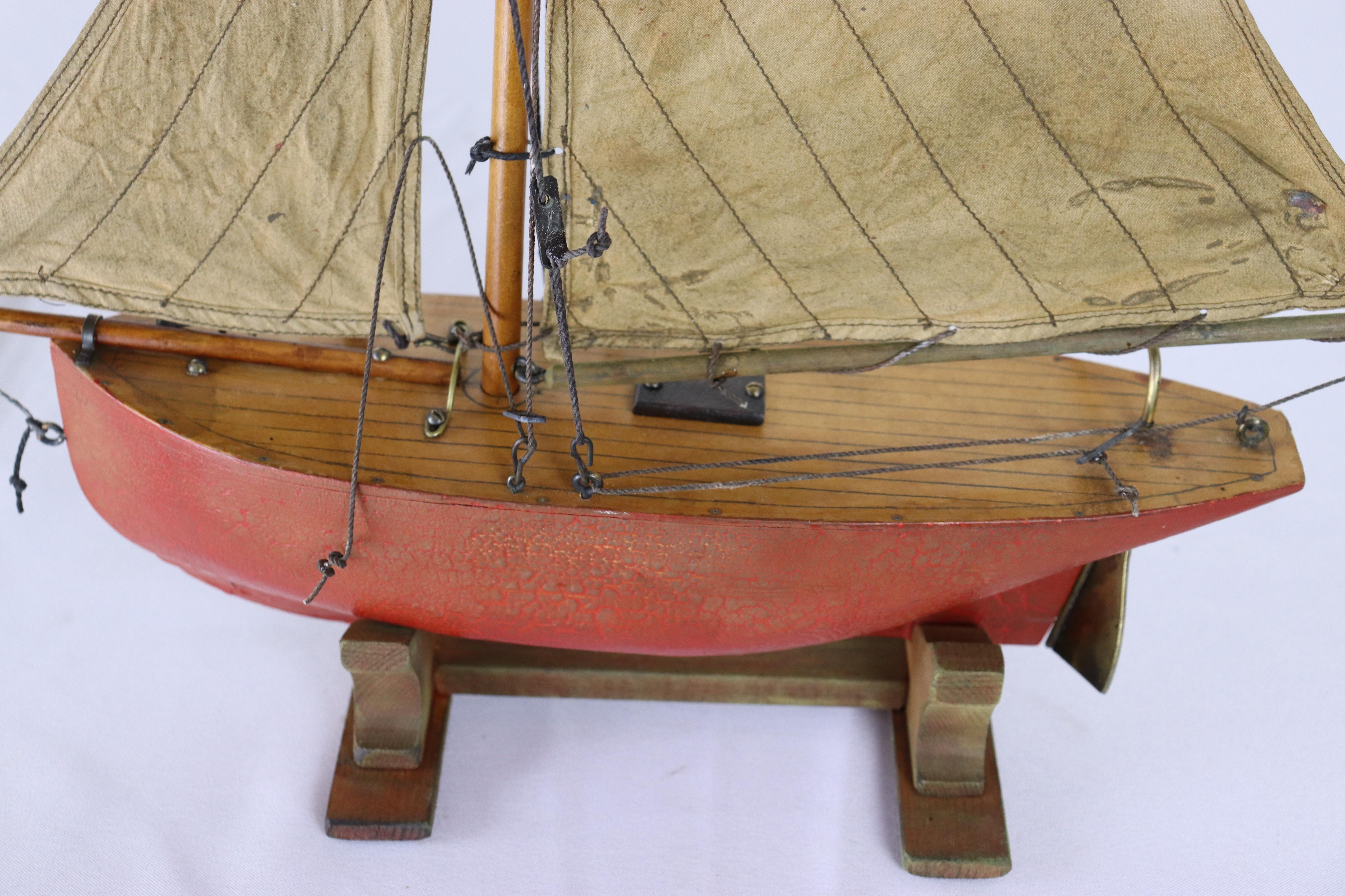 Red and Brown Vintage English Pond Yacht For Sale 3