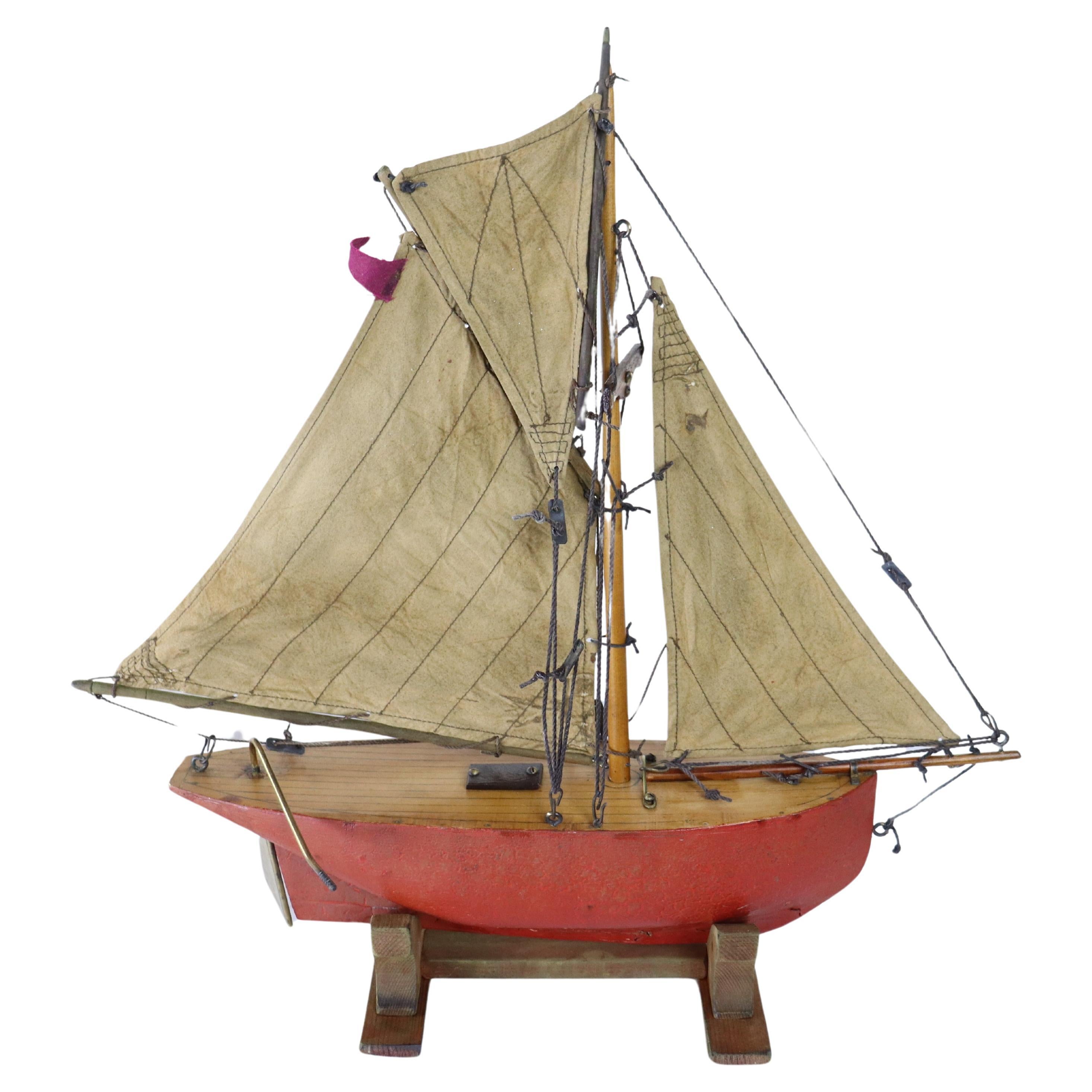 Red and Brown Vintage English Pond Yacht For Sale
