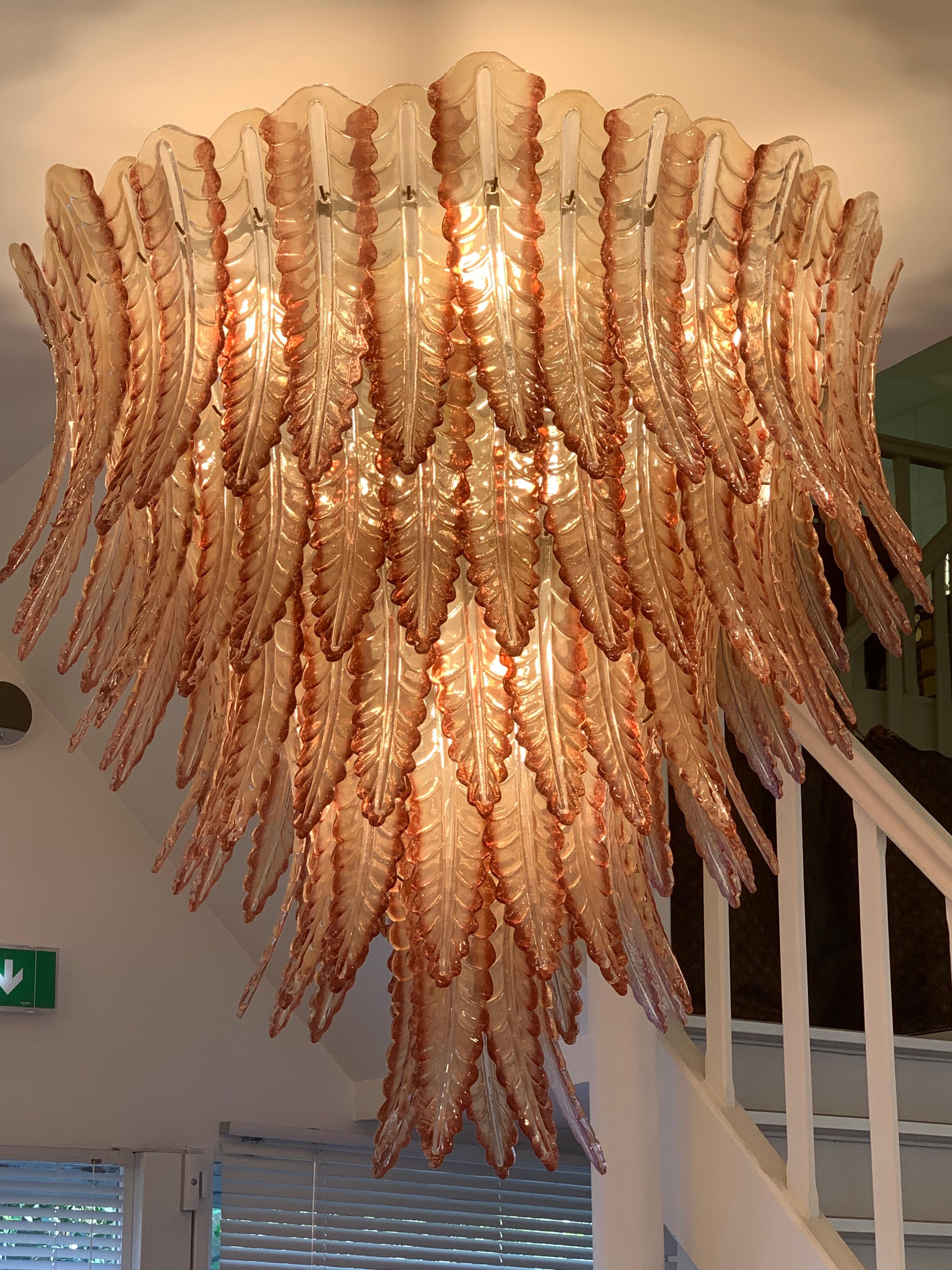Red and Champagne Italian Murano Five-Tier Glass Chandelier For Sale 12
