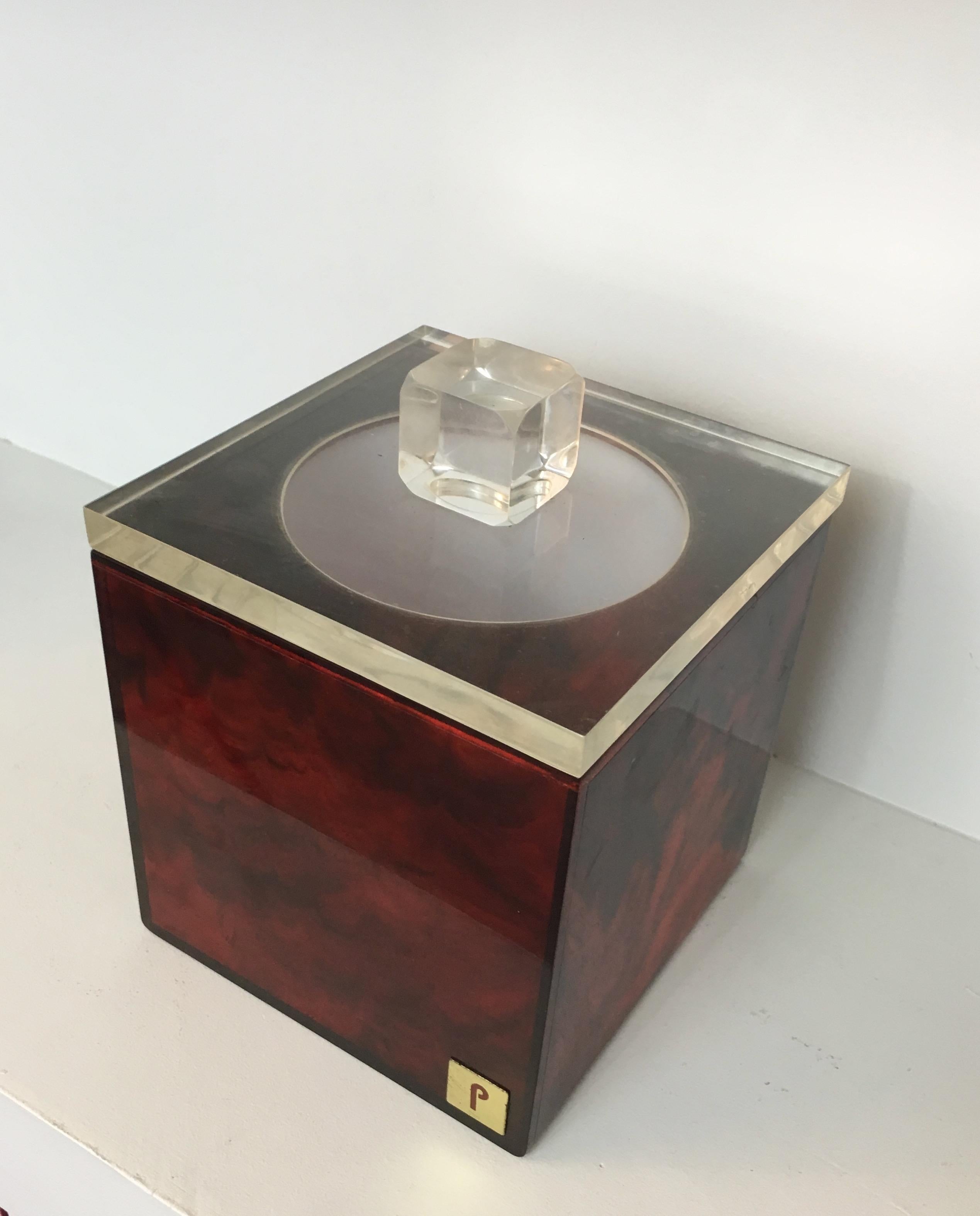 Red and Clear Lucite Ice Bucket, Signed P. French, Circa 1970 For Sale 7
