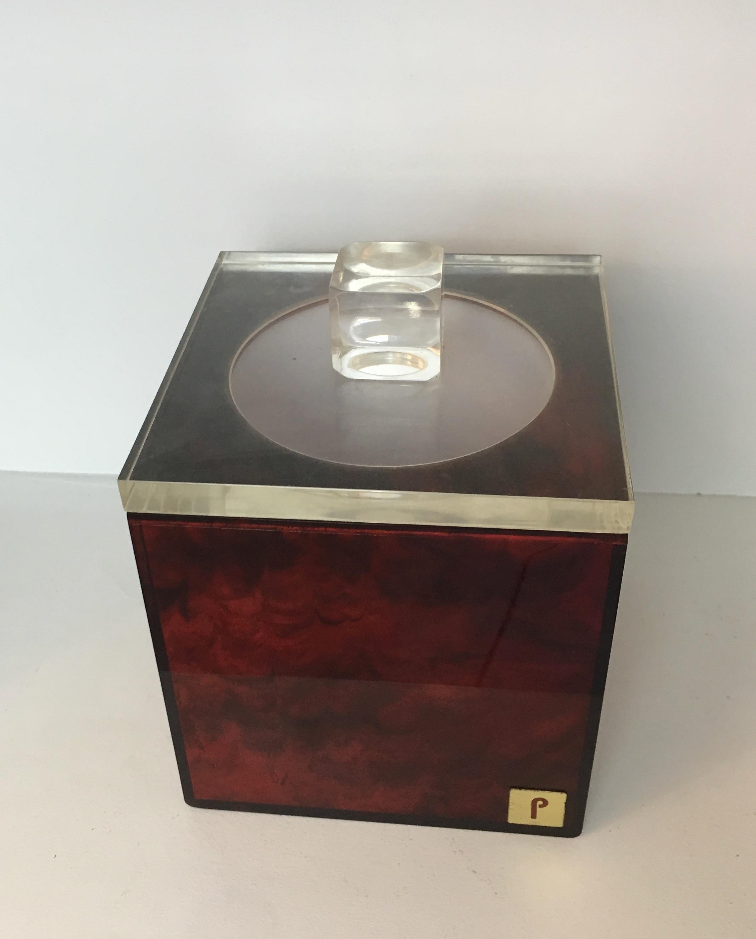 Red and Clear Lucite Ice Bucket, Signed P. French, Circa 1970 For Sale 10