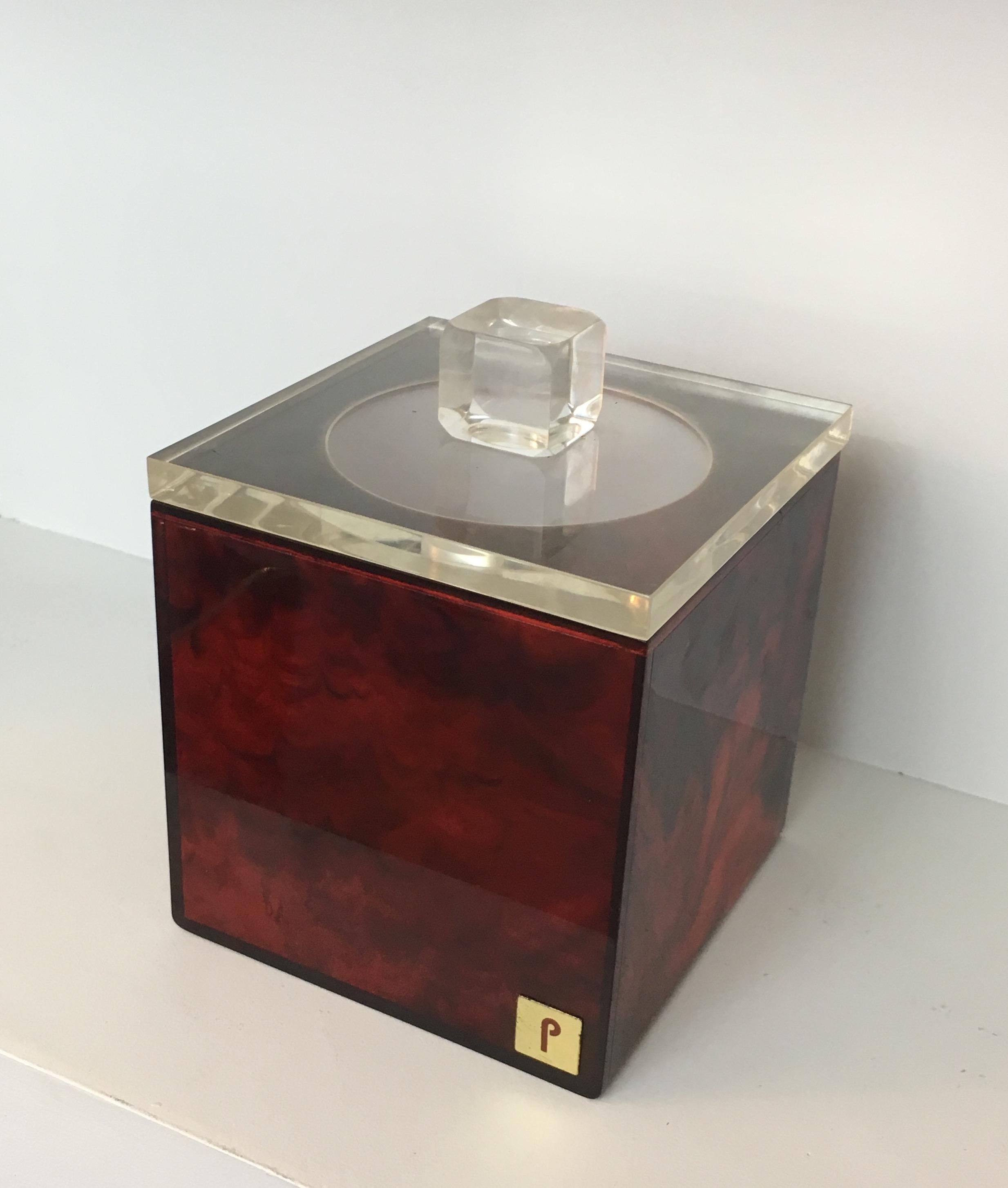 Red and Clear Lucite Ice Bucket, Signed P. French, Circa 1970 For Sale 4