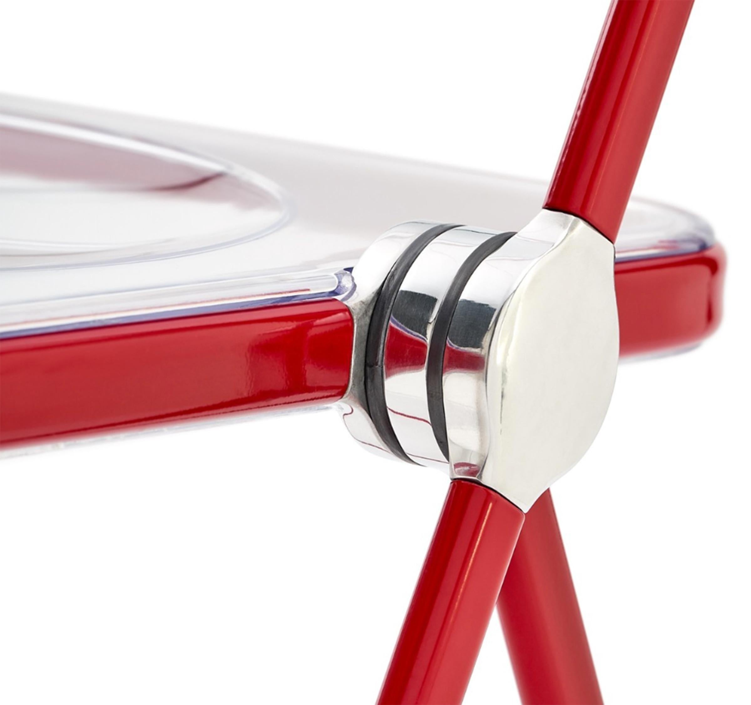 Ensemble de 4 chaises pliantes Plia en lucite rouge et transparente de Piretti pour Castelli, Italie en vente 3