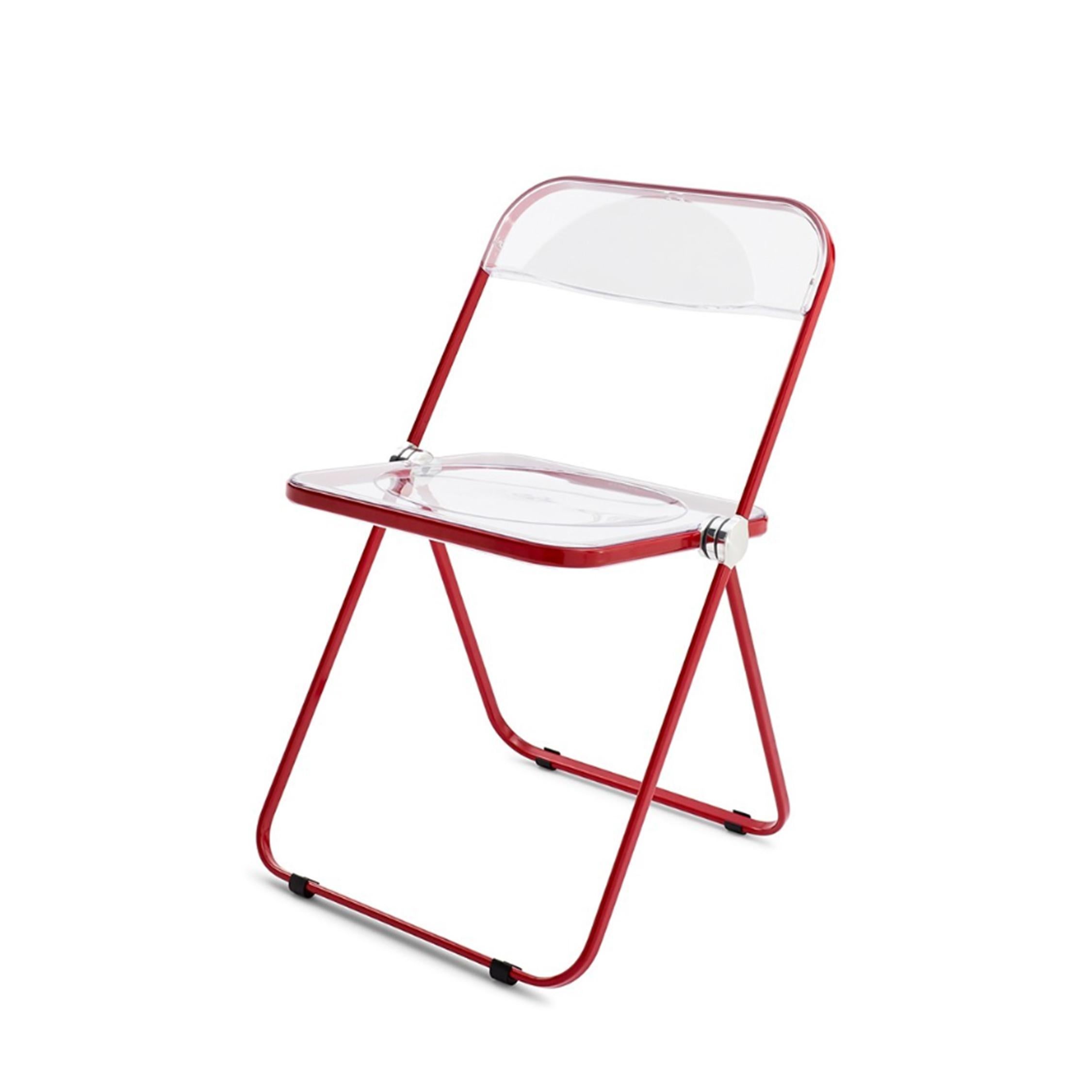 italien Ensemble de 4 chaises pliantes Plia en lucite rouge et transparente de Piretti pour Castelli, Italie en vente
