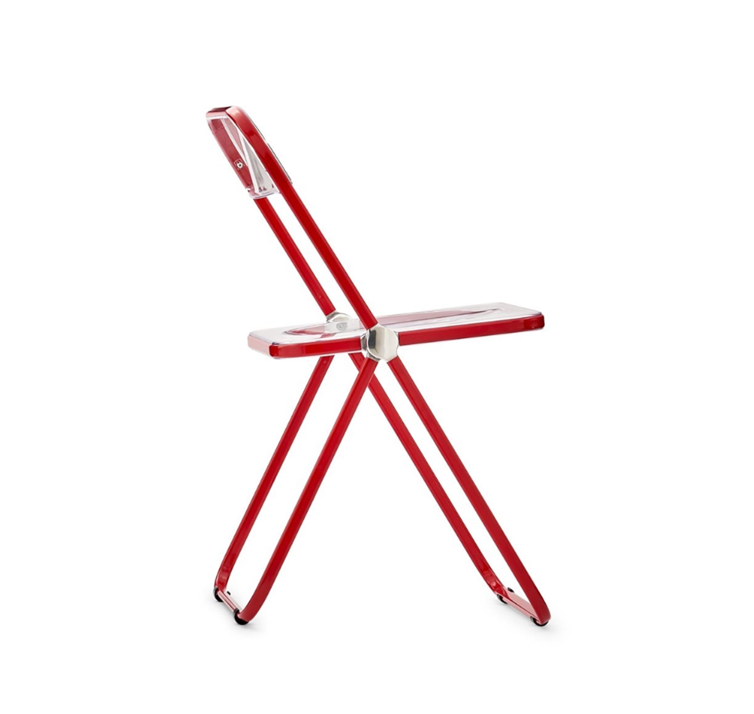 Lucite Ensemble de 4 chaises pliantes Plia en lucite rouge et transparente de Piretti pour Castelli, Italie en vente