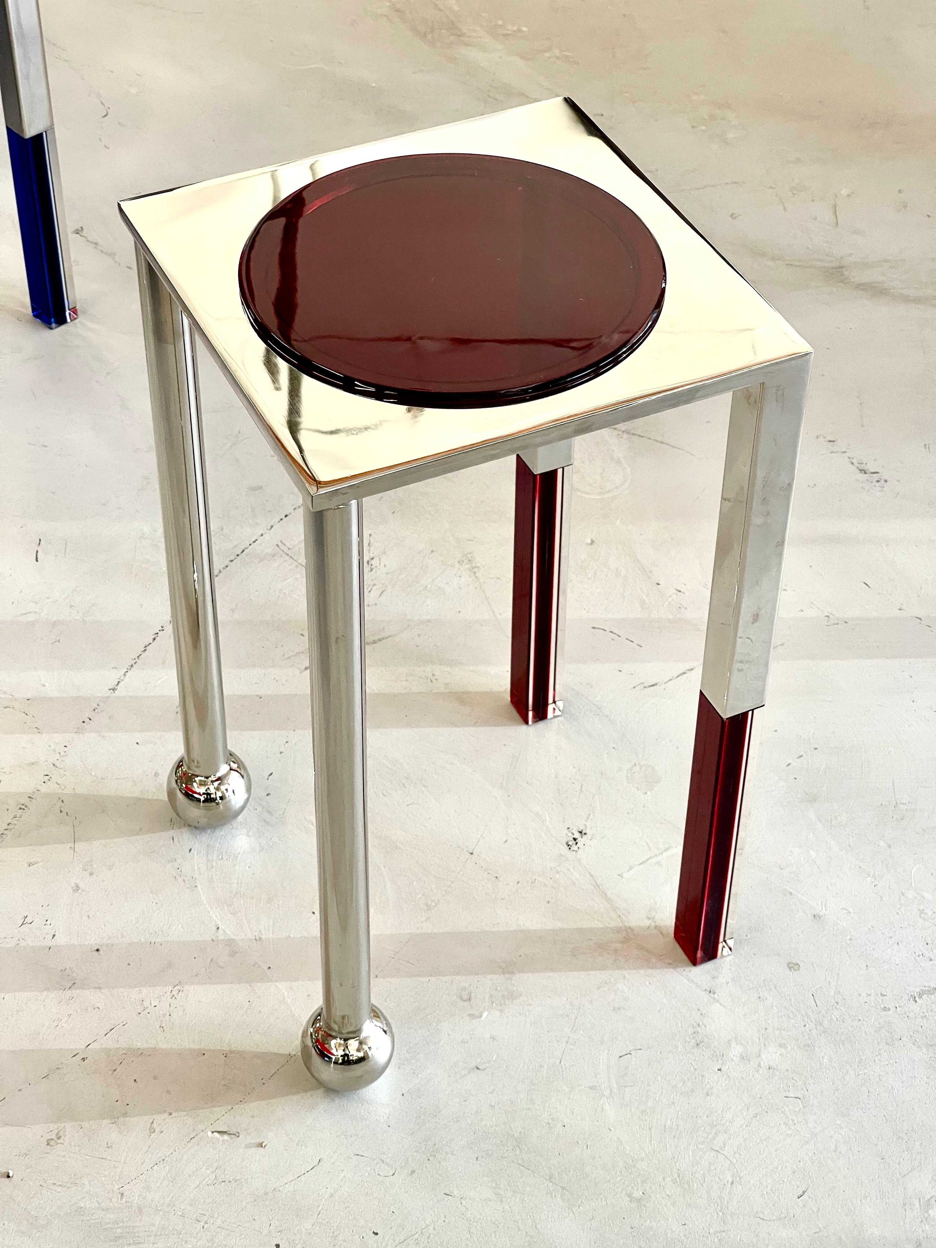 American Red and Clear Sculptural Charles Hollis Jones Table