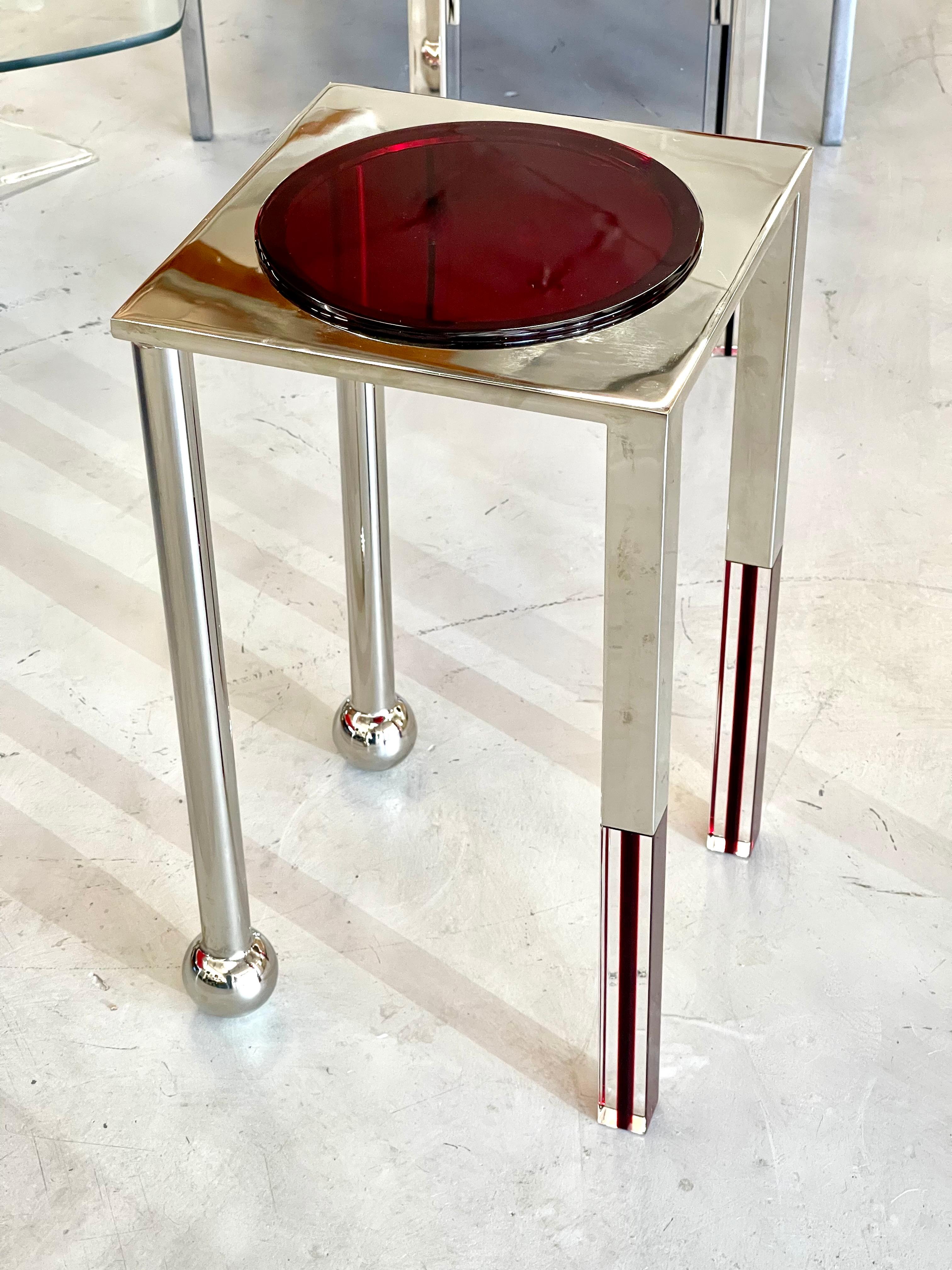 Machine-Made Red and Clear Sculptural Charles Hollis Jones Table