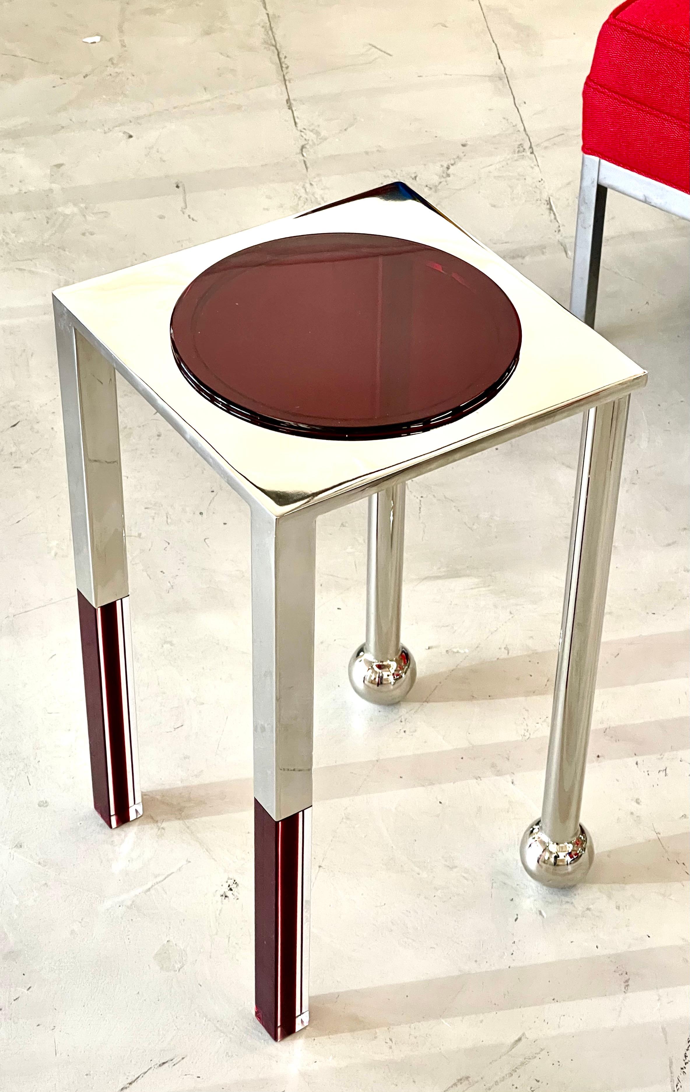 Red and Clear Sculptural Charles Hollis Jones Table In Excellent Condition In Palm Springs, CA