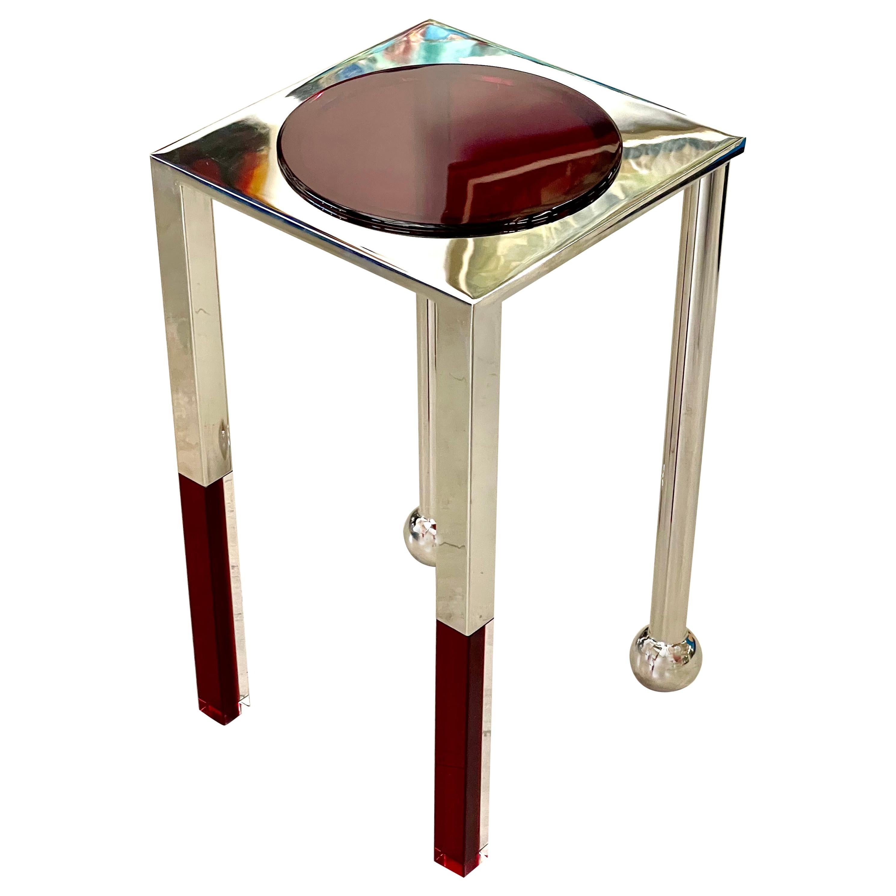Red and Clear Sculptural Charles Hollis Jones Table