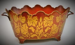 Red and Gilt Metal Cachepot or Magazine Rack/Garden Planter