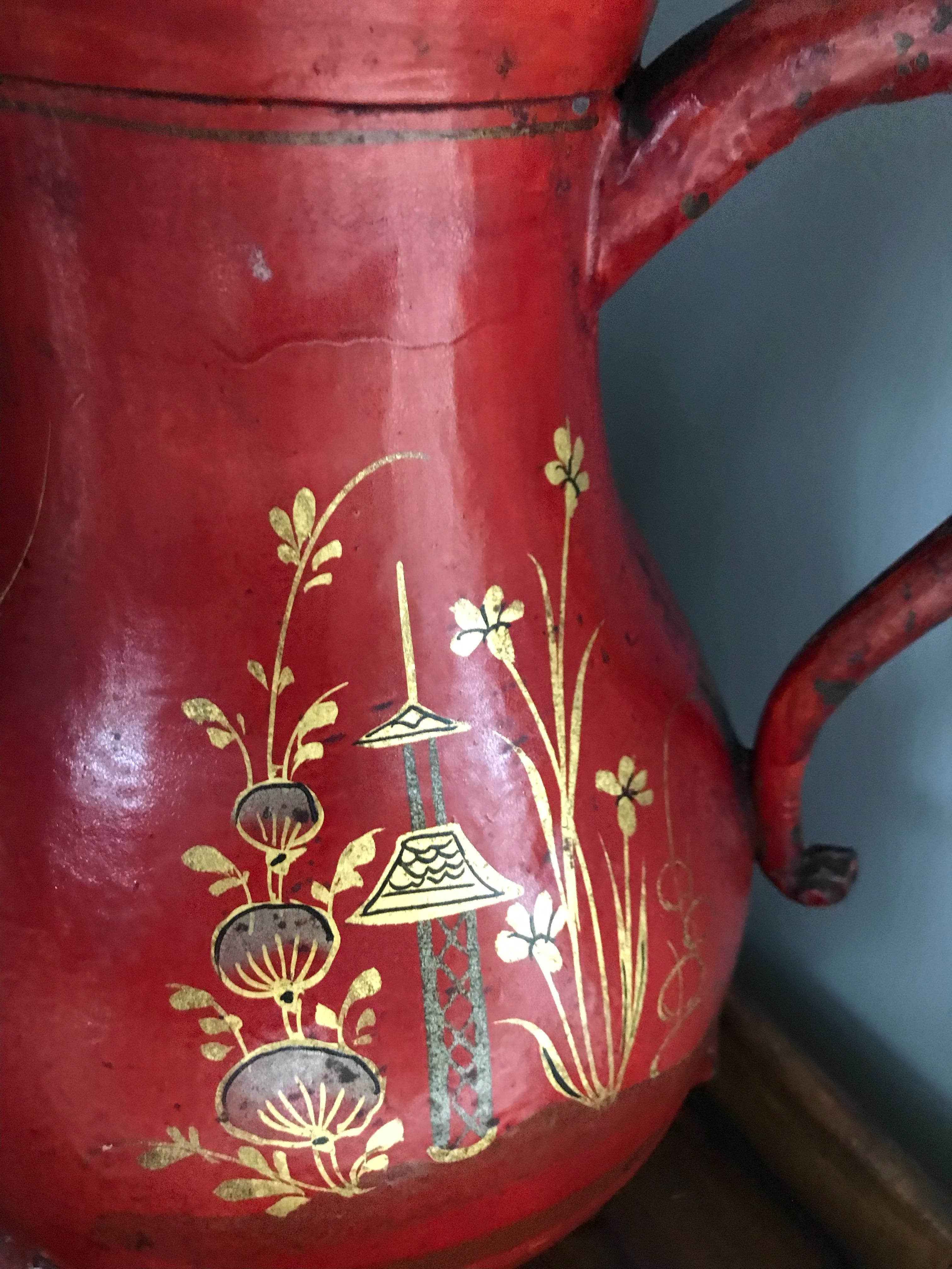18th Century Red and Gilt Tole Chinoiserie Samovar For Sale