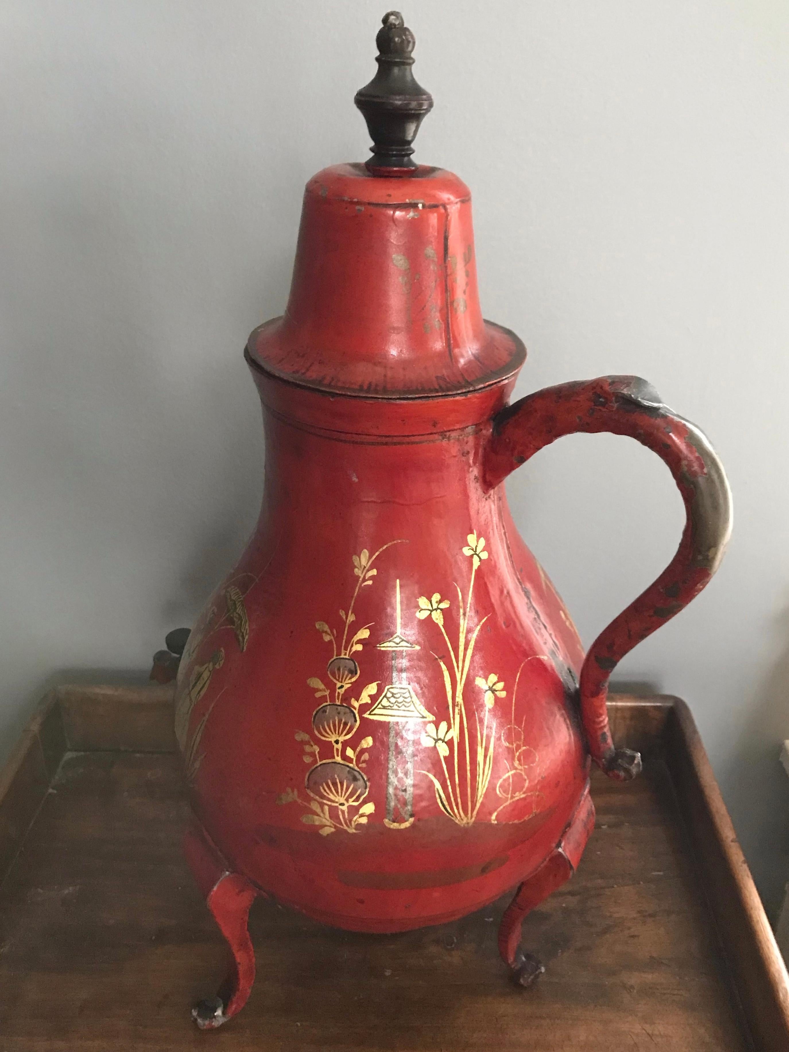 Red and Gilt Tole Chinoiserie Samovar For Sale 1
