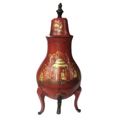 Samovar de Chinoiserie de Tole Rojo y Dorado