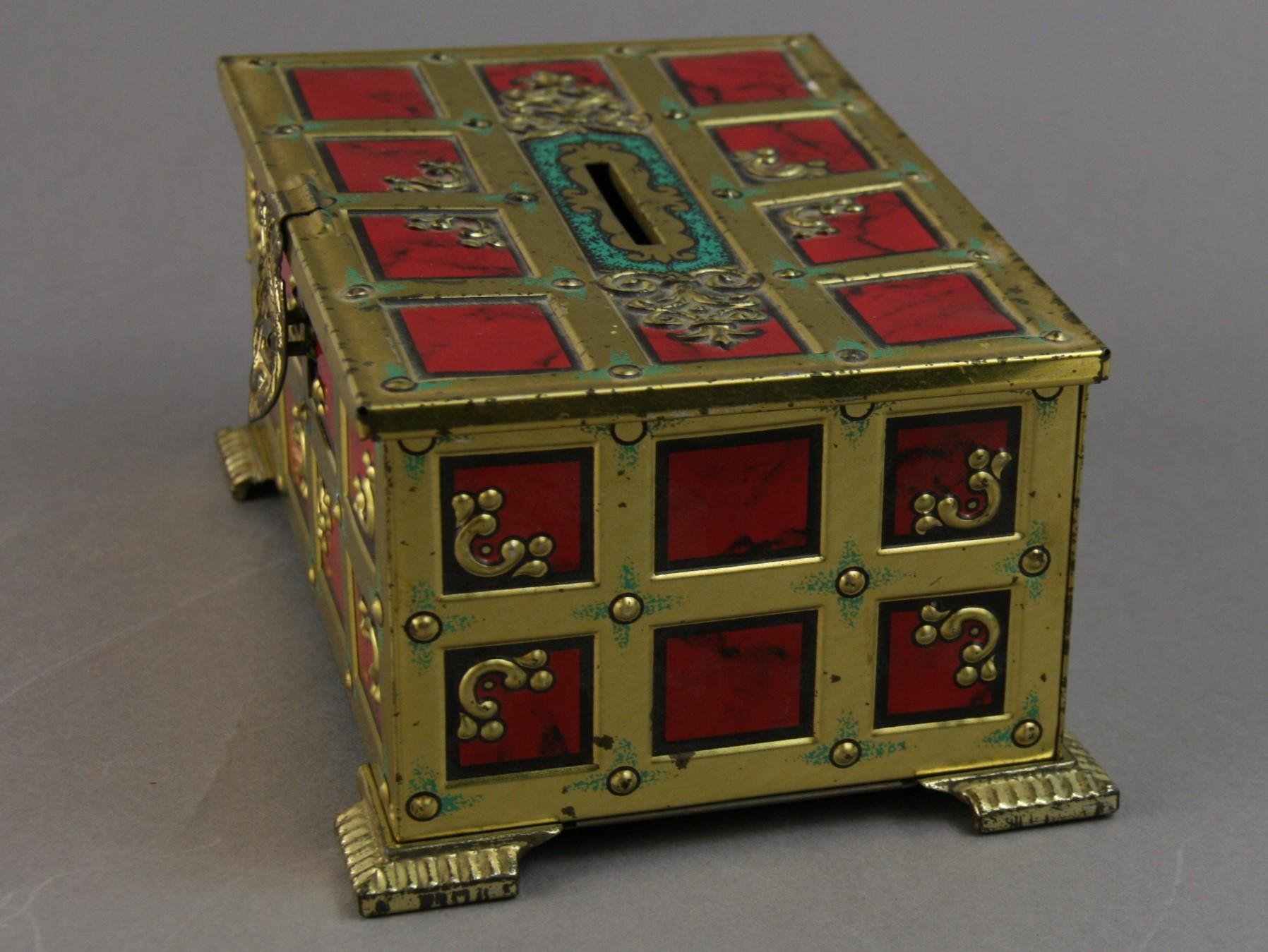 Klann Red and Gold Banded Tin Box/Bank Western Germany 1970 In Good Condition In Douglas Manor, NY